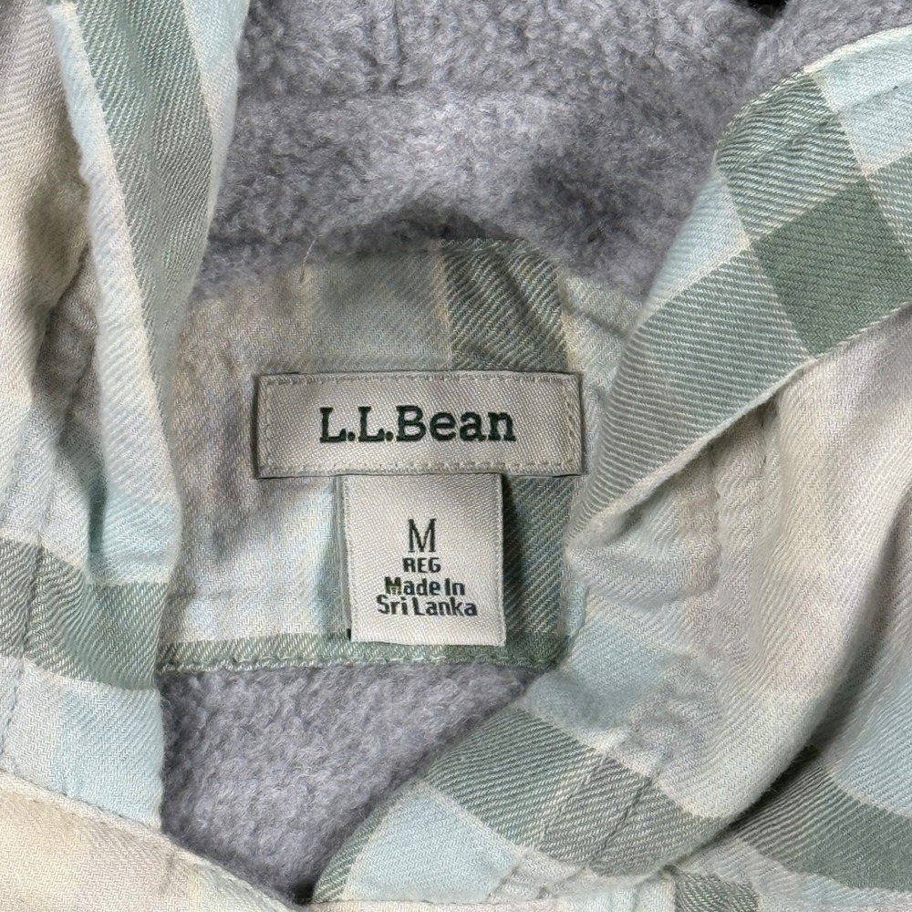 LL Bean Womens Plaid Hooded Flannel Shirt Jacket Fleece Lined Green M 296823 - Picture 2 of 6